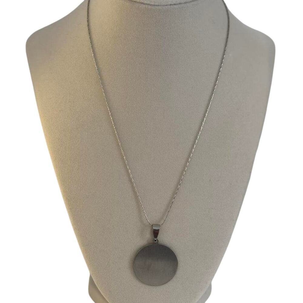 Silver Round Disc Pendant Necklace Minimalist Stainless Steel Women Jewelry - Picture 2 of 5